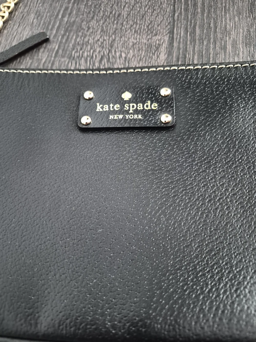 kate spade New York Wellesley Byrd Black Leather Wristlet with Gold Chain